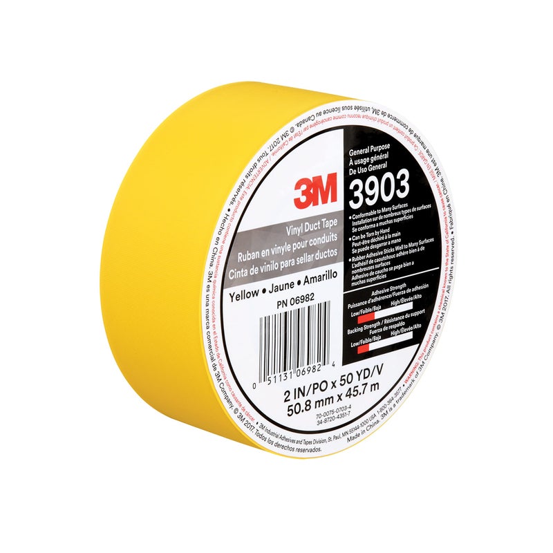 3M Vinyl Duct Tape 3903, 2 in x 50 yd, 7.3 mil, Individually Wrapped Conveniently Packaged, Yellow - Image 1